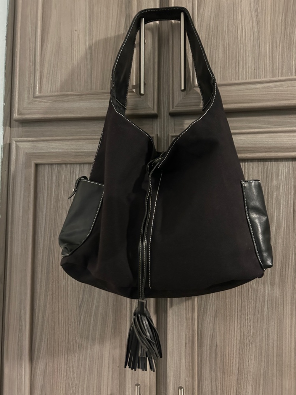 Givenchy Parfums Black Canvas Shoulder Bag with Leather Trim and Tassel GWP